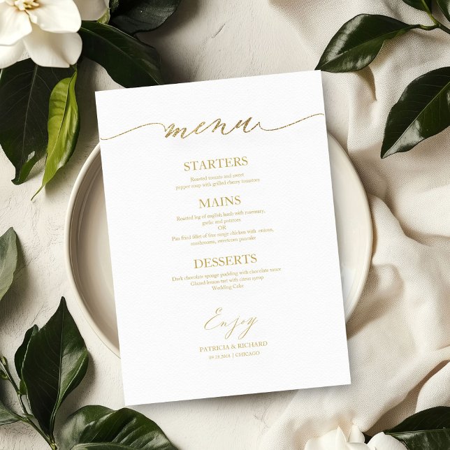 Chic Calligraphy Wedding Menu Card für Plate Menükarte (Von Creator hochgeladen)