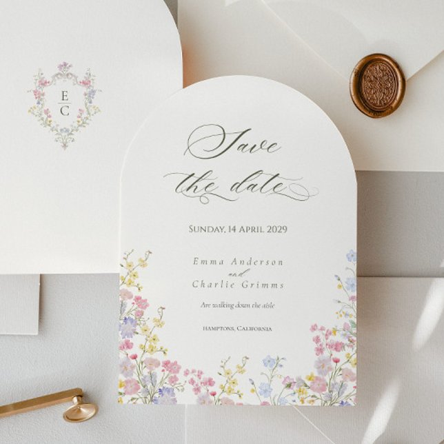 Chic Calligraphy wildflowers Wedding Save the Date Einladung (Von Creator hochgeladen)