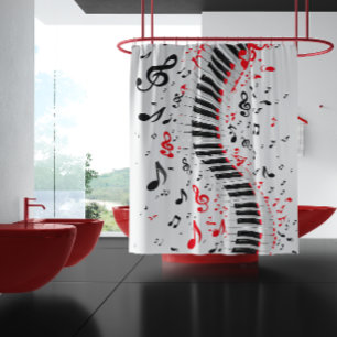 Chic Cascading Melodies Red White und Black Duschvorhang