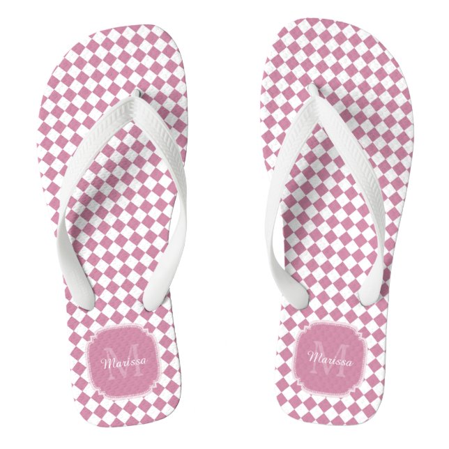Chic Cashmere-Rose für mit Monogramm Namen überprü Flip Flops (Fußbett)