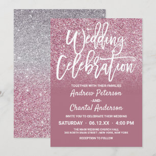Chic Cassis Pink Silver Imitats Glitzer Ombre Wedd Einladung