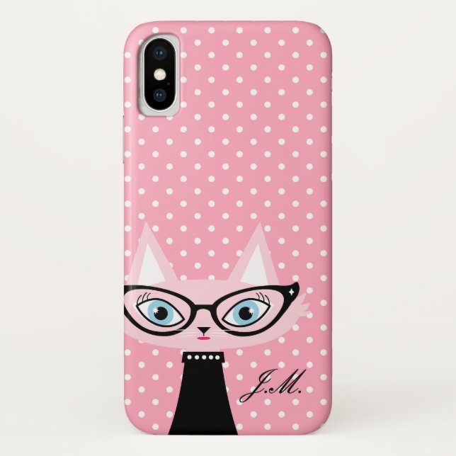 Chic Cat and Polka Dots iPhone X Case (Rückseite)