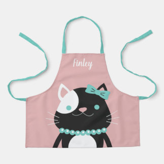 Chic Cat mit Pearl Necklace Pink Name Schürze