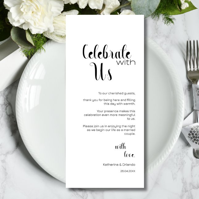Chic Celebrate With Us Wedding Place Setting Cards Programm (Von Creator hochgeladen)