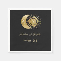 Chic Celestial Black Gold Sun Moon Monogram Wappen