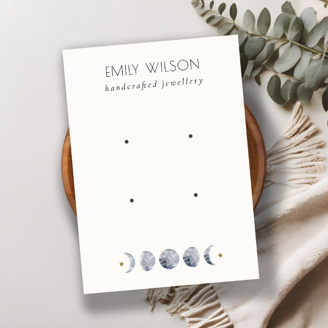 Chic Celestial Moon Watercolor 2 Earring Display Visitenkarte (Von Creator hochgeladen)