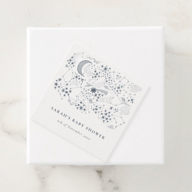 Chic Celestial Navy Starry Night Moon Babydusche Geschenkanhänger (Beispiel)