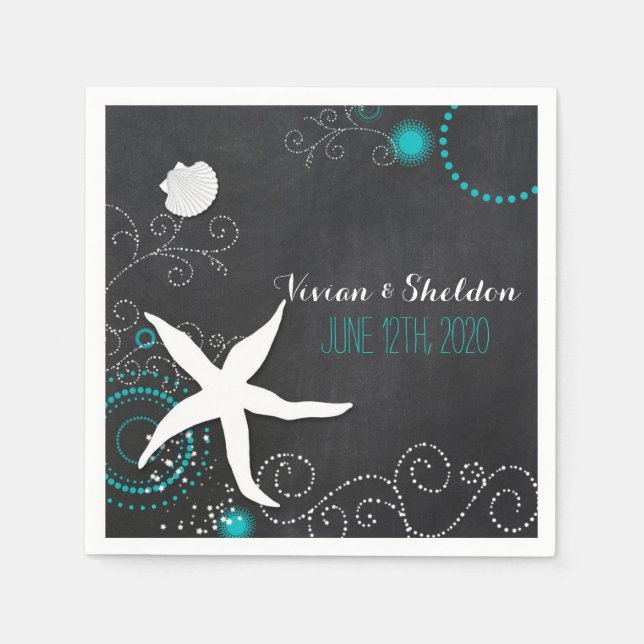 Chic Chalkboard Beach Wedding Serviette (Vorderseite)