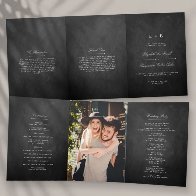 Chic Chalkboard Wedding Dreifach-gefaltete Programmkarte (Von Creator hochgeladen)