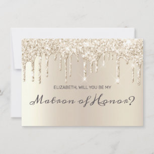 Chic Champagne Dripping Glitzer Matron of Honour Einladung