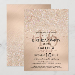 Chic Champagne Gold Glitzer Metallic Sweet 16 Einladung