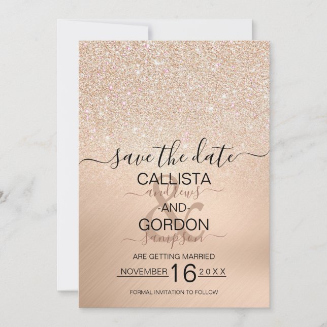 Chic Champagne Gold Glitzer Metallic Wedding Save The Date (Vorderseite)