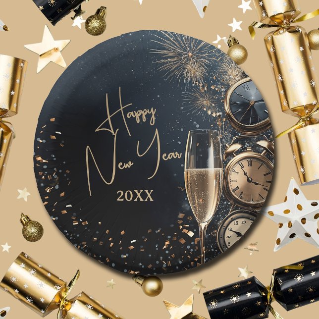 Chic Champagne Time Happy New Year Pappteller (Chic Champagne Time Happy New Year Paper Bowls)