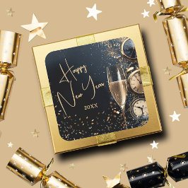 Chic Champagne Time Happy New Year Quadratischer Aufkleber