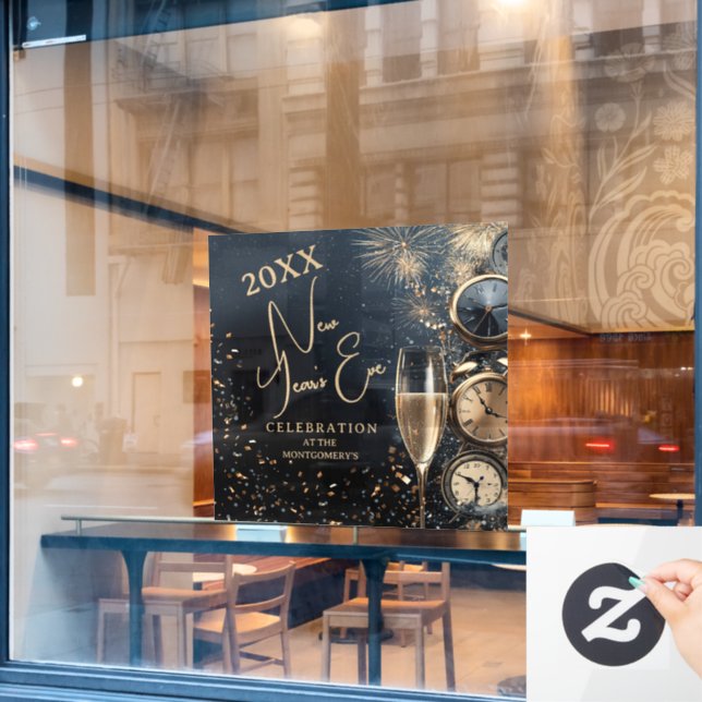Chic Champagne Time New Year's Eve Party Fensteraufkleber (Café-Fenster)