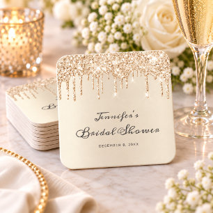 Chic Champagner Glitter-Tropfen Schriftzug Brautpa Rechteckiger Pappuntersetzer