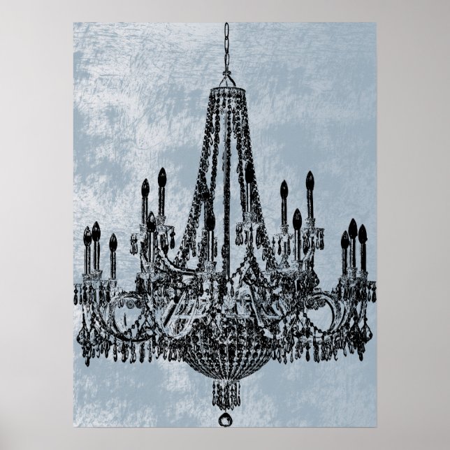 Chic Chandelier Blue Grunge Poster (Vorne)