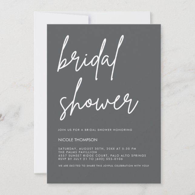 Chic Charcoal Modern Bridal Shower Invitation  Einladung (Vorderseite)