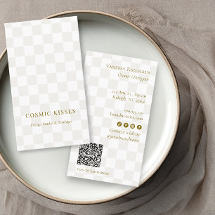 Chic Checker Tan Gold QR Code Boutique Vertikal Visitenkarte