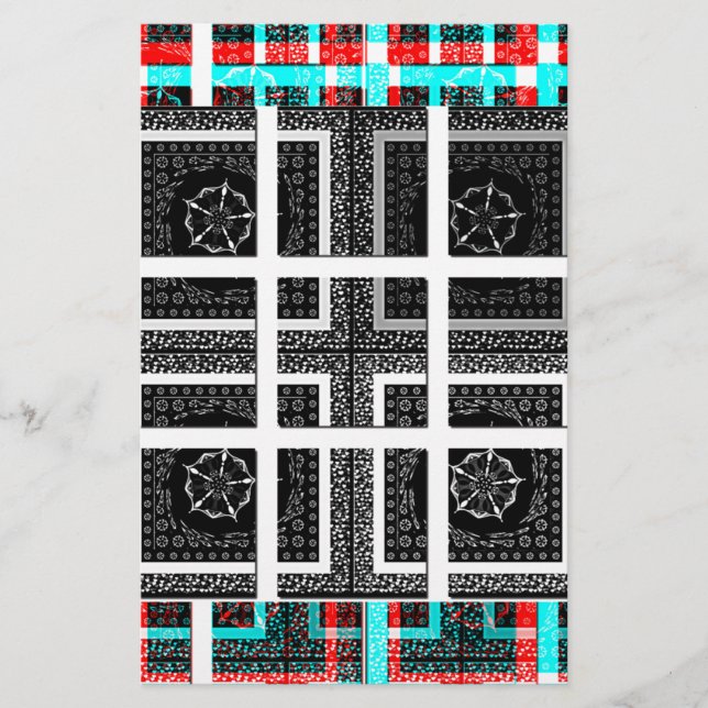 Chic Checkered Black, White & Red Graphics Design Briefpapier (Vorderseite)