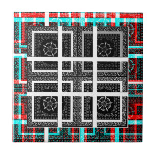 Chic Checkered Black, White & Red Graphics Design Fliese