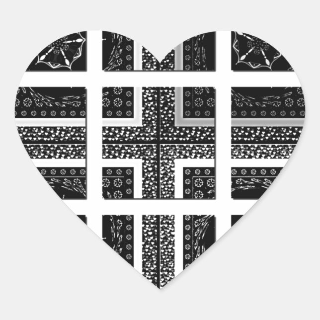 Chic Checkered Black, White & Red Graphics Design Herz-Aufkleber (Vorderseite)