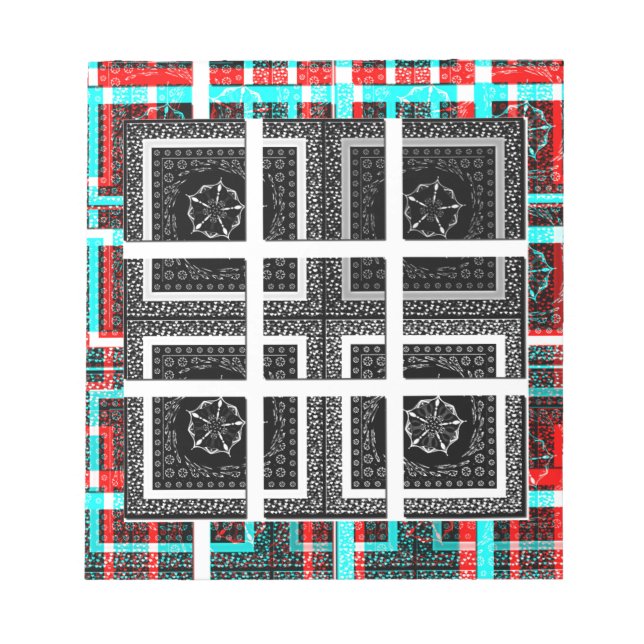 Chic Checkered Black, White & Red Graphics Design Notizblock (Vorderseite)