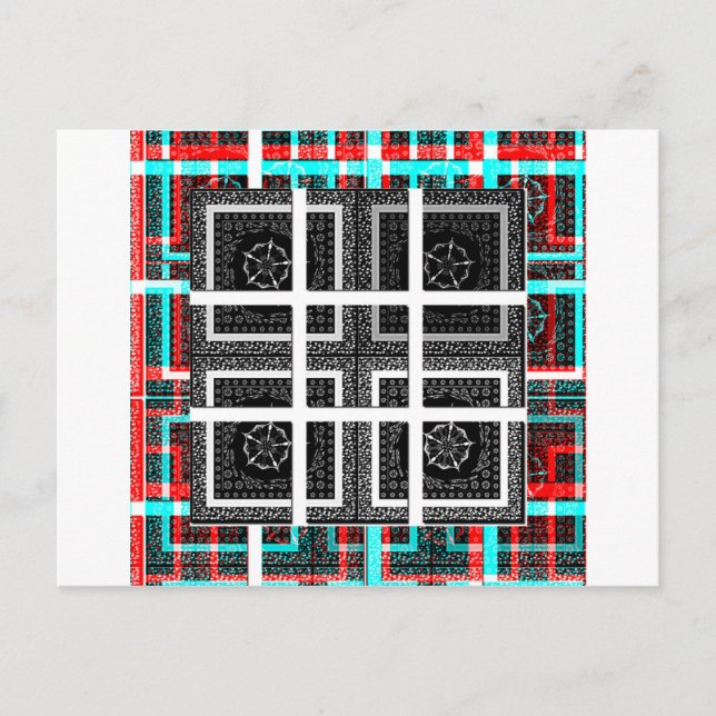 Chic Checkered Black, White & Red Graphics Design Postkarte (Vorderseite)