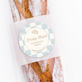 Chic Checkered Blue Croissant Bakery Product  Runder Aufkleber