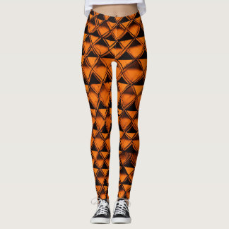 Chic Checkered Fusion: Orange & Black Leggings