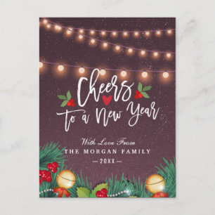Chic Cheke to New Year Script String Lights Foto Feiertagspostkarte