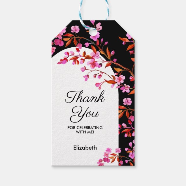 Chic Cherry Blossom Sakura Schwarz-weiß Geburtstag Geschenkanhänger (Vorderseite)