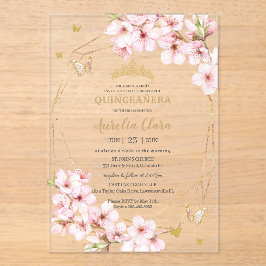 Chic Cherry Blossoms Floral Quinceañera Sweet 16 Acryleinladungen