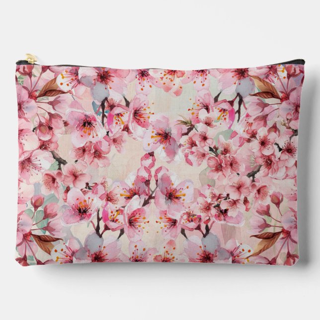 Chic Cherry Blossoms Make-up Bag Zubehörtasche (Vorderseite)