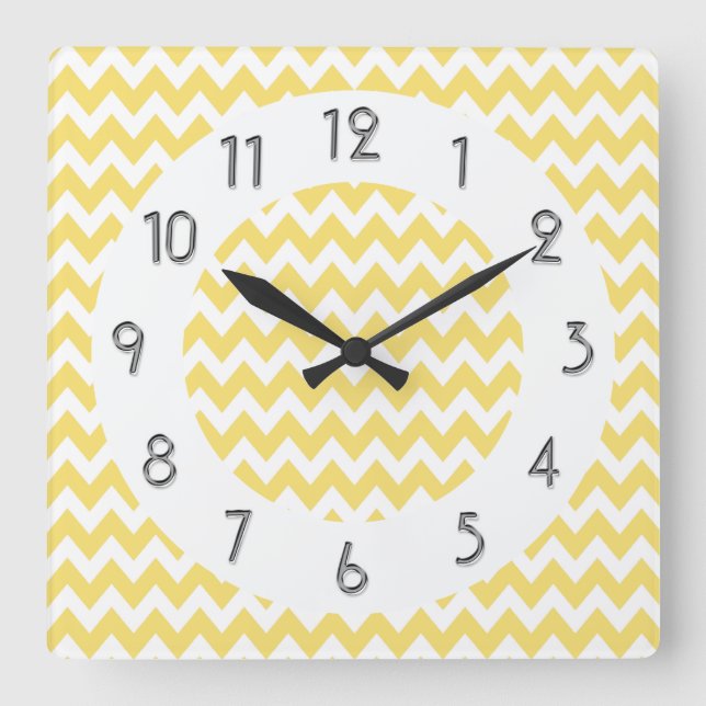 Chic Chevrons Pattern - Lemon White Quadratische Wanduhr (Vorderseite)
