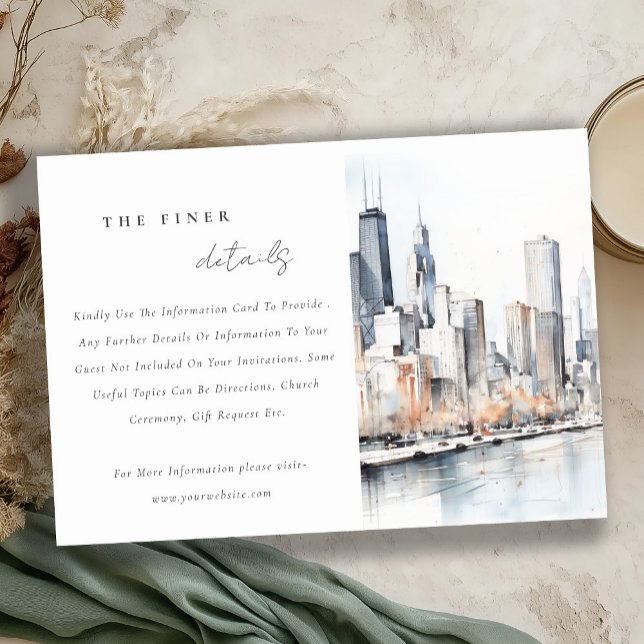 Chic Chicago Illinois City Scape Wedding Details Begleitkarte (Von Creator hochgeladen)