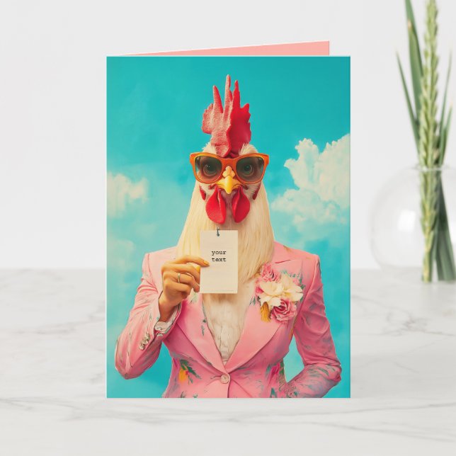 Chic Chicken in Pink Anzug Einladung (Vorderseite)