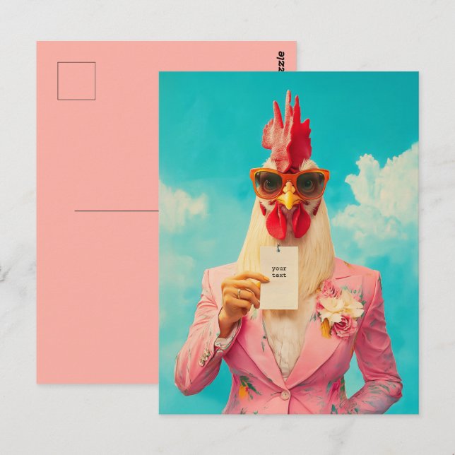 Chic Chicken in Pink Anzug Postkarte (Vorne/Hinten)