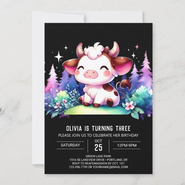 Chic Children Cow Geburtstag Einladung (Vorderseite)