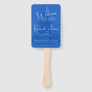 Chic Chinoiserie Pagoda Blue Wedding Program Fan Fächer