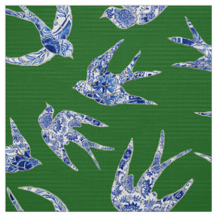 Chic Chinoiserie Schluchten Vögel Blauer Blau Grün Stoff