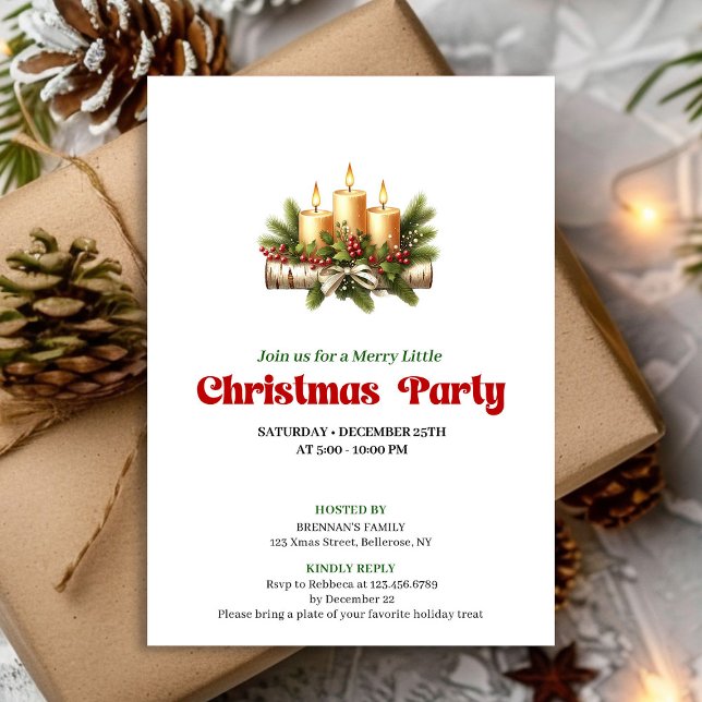 Chic Christmas Candles Pine Wreath Party Invite Einladung (Chic Christmas Candles Pine Wreath Party Invite)