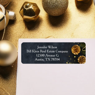 Chic Christmas Gold Pine Cone Black Rücksendeadres