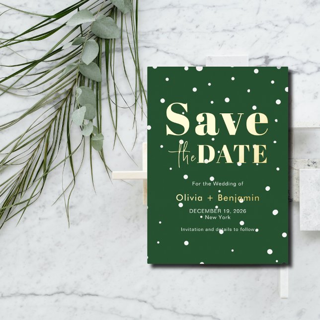 Chic Christmas Green Elegante Wedding Save the Dat Folieneinladung (Chic Christmas Green Elegant Wedding Save The Date Foil Invitation)