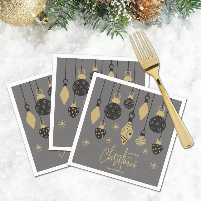 Chic Christmas Ornaments auf Grau Serviette (Chic Merry Christmas tree ornaments on grey personalized cocktail napkins)