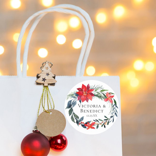 Chic Christmas Poinsettia Blumenzeremonie Runder Aufkleber (Von Creator hochgeladen)