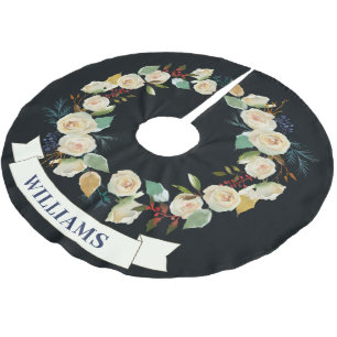 Chic Christmas Rose Wreath Pattern Polyester Weihnachtsbaumdecke