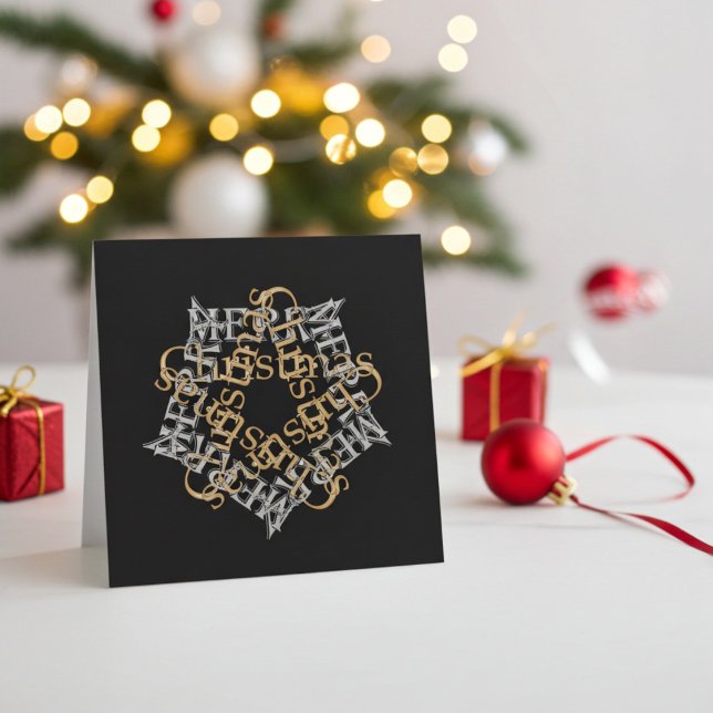Chic Christmas Star Gold Silver Calligrafy, Black (Elegant Christmas Card for personal and business use)