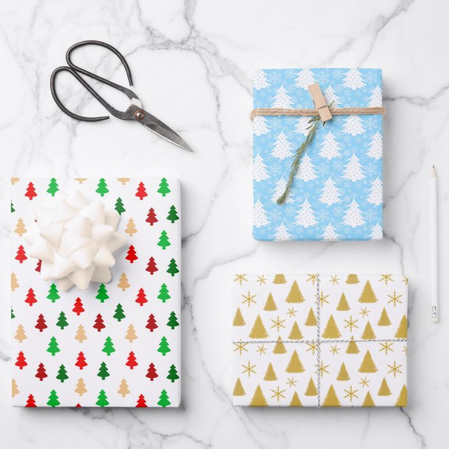 Chic Christmas Tree Pattern Geschenkpapier Set (Vorderseite)