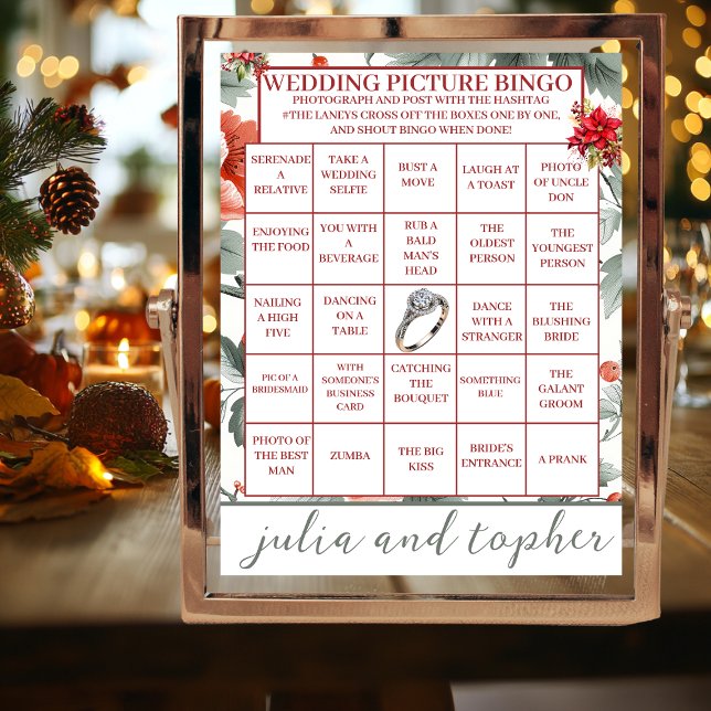 Chic Christmas Wedding Pic Bingo Tabletop Zeichen Tischnummer (Christmas Wedding Picture Bingo Reception Tabletop  Games)